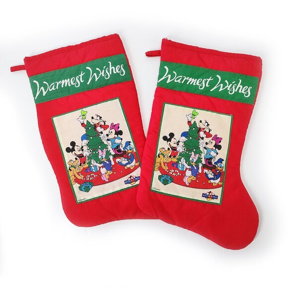 Vintage DISNEY Stocking Set Warmest Wishes Mickey Goofy Duck Christmas Kids 15" - Picture 2 of 9